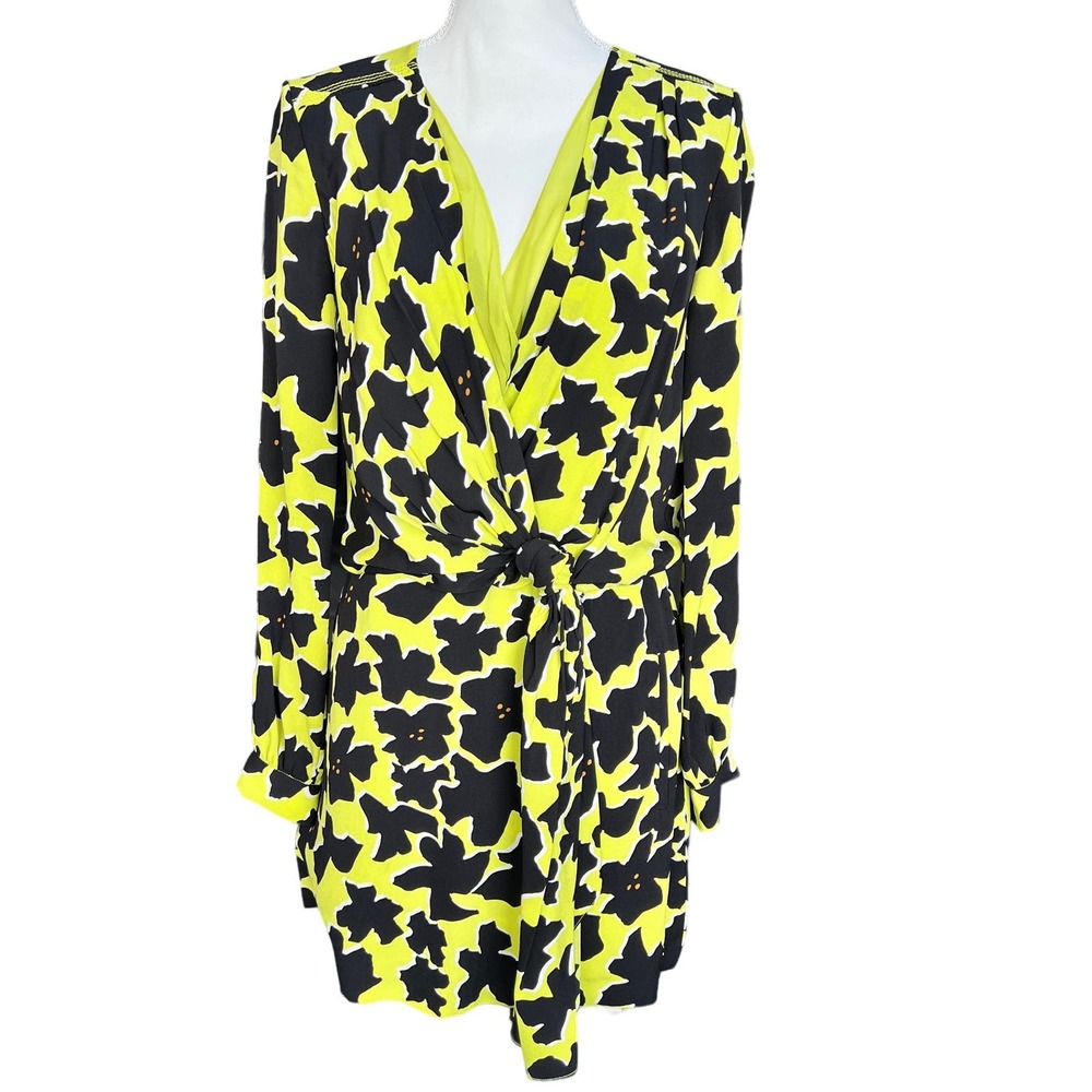 Diane Von Furstenberg Silk Wrap Dress Green Black Print Women's Size 2